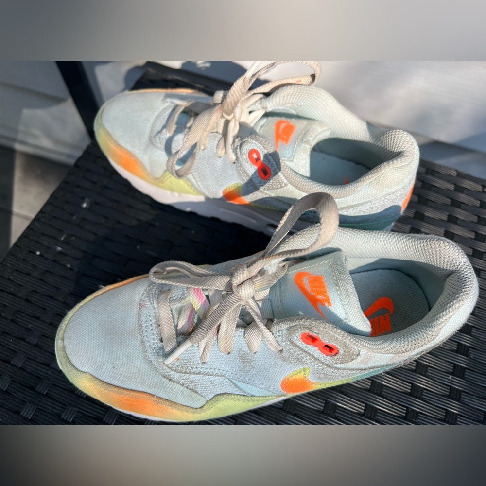 Nike Air Light Blue Kids Sneakers with Orange and Yellow Accents